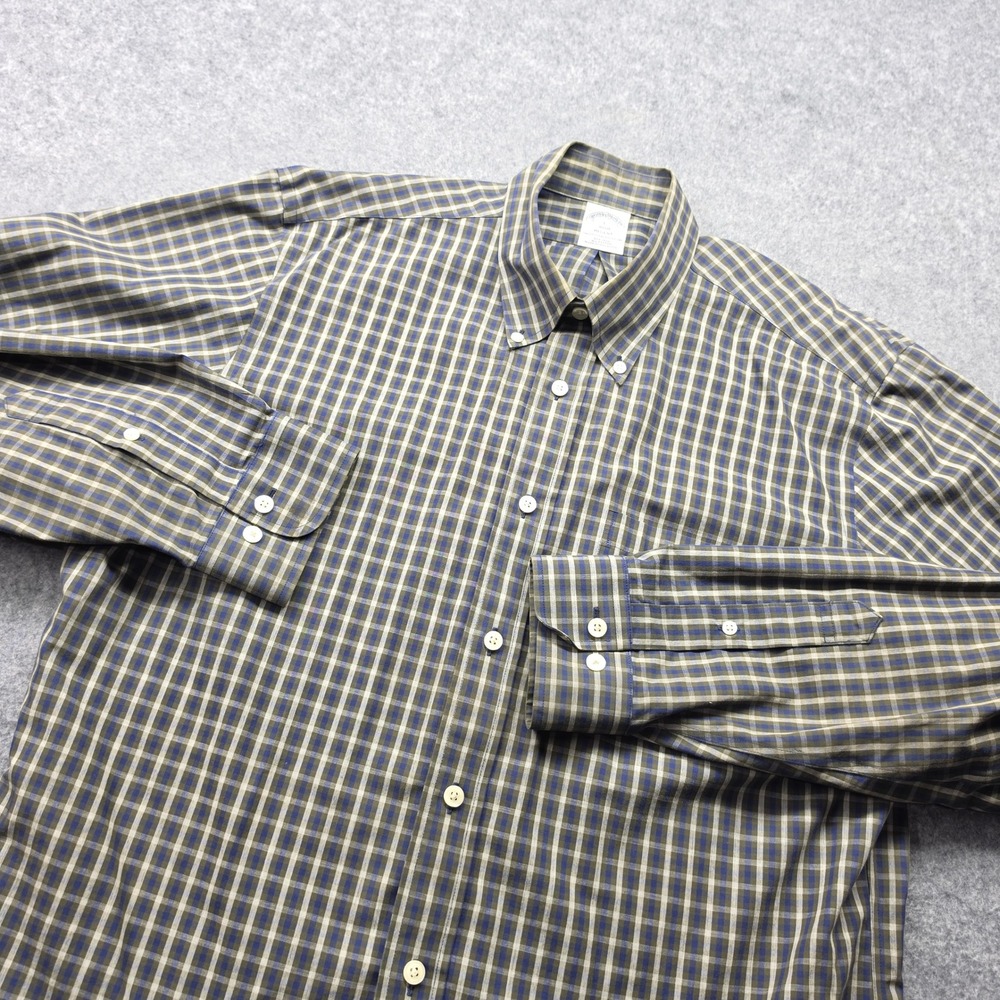 Brooks Brothers 1818 Regent Non-Iron Cotton Check Button Down Shirt Mens L Blue